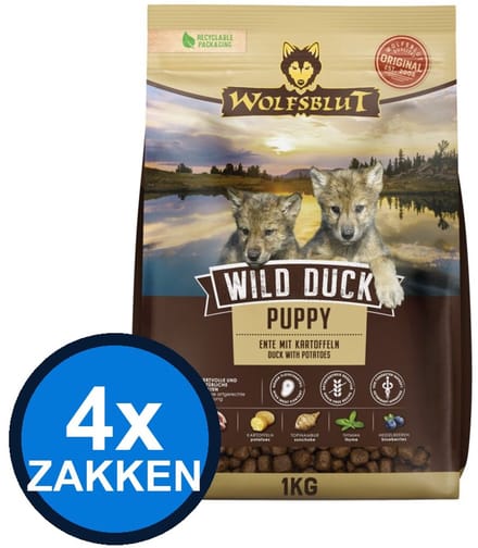 4x Wolfsblut - Puppy Wild Duck - Hondenvoer Droogvoer - 1 kg