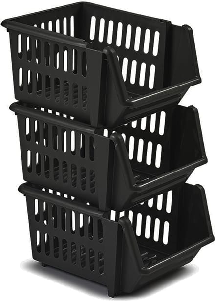 Whitefurze manden/organisers - 9x stuks - stapelbaar - zwart