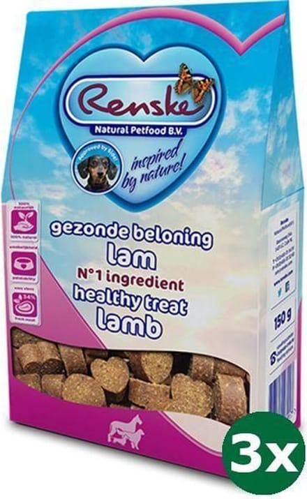 3x150 gr Renske gezonde beloning hartjes lam hondensnack