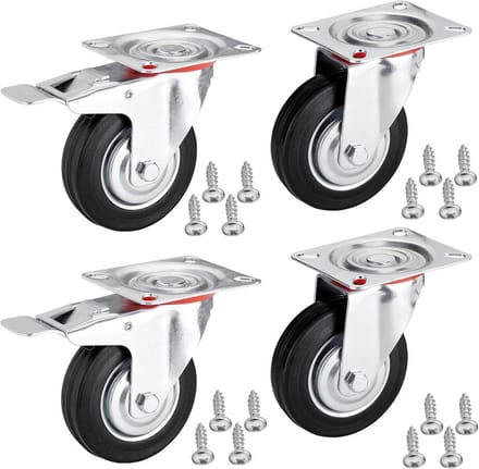 Set van 4 Zwenkwielen met Rem Ø 125 mm voor Zware Belasting