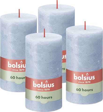 Bolsius - Rustieke Kaars - 4 Stuks - Licht Blauw - Sky Blue - 13cm