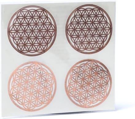 Metalen stickers 'Bloem des Levens', rosé verguld, 33mm, 4 stuks