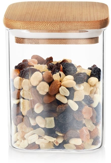 Orion - Voorraadpot - 850 ml - Borosilicaatglas - Bamboe - Vierkant - Luchtdicht