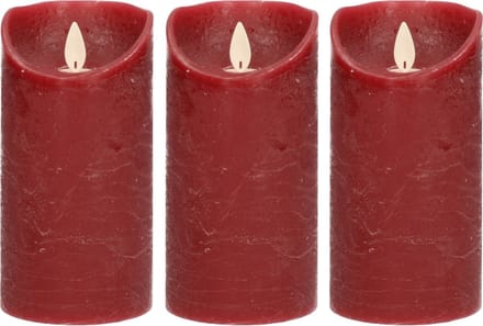 Anna's Collection Led kaars/stompkaars - 3x - bordeaux rood - H15 x D7,5 cm - wax - bewegende vlam