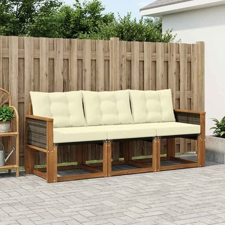 vidaXL - Buiten - bank - set - 3 - st - Natuurlijk - en - Crème
