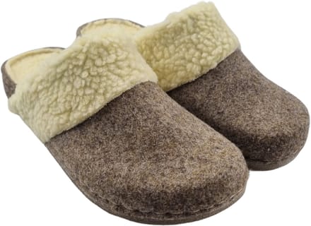 Instapper winterklompen bruin met witte wolkraag - maat 37