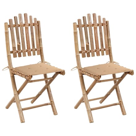 vidaXL - Opklapbare - stoelen - (2 - stuks) - met - kussens, - bamboe