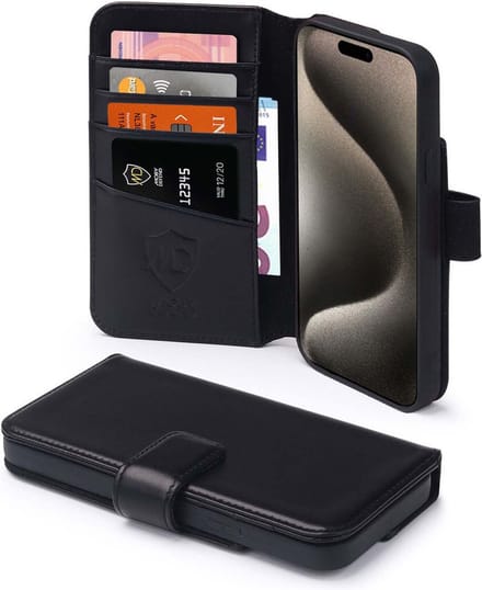 MobyDefend Hoesje - Geschikt voor iPhone 15 Pro Max - Luxe Leren Wallet Bookcase - Zwart