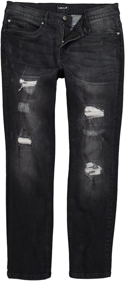 Men Plus - Heren - Jeans Buikfit Regular Fit 5-pocket destroyed-look - Zwart - Maat 72
