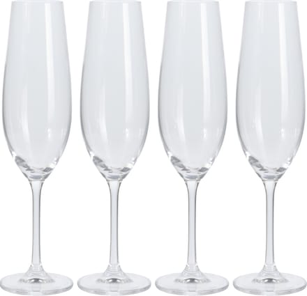 Excellent Houseware Champagneglazen - hoog model - 4x - transparant - glas - 260 ml - proseccoglazen