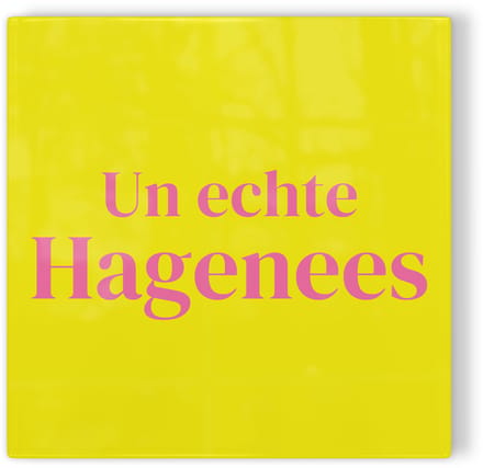 Tegeltje Den Haag Un echte Hagenees - geel roze - tegeltje stad - tegeltje met tekst