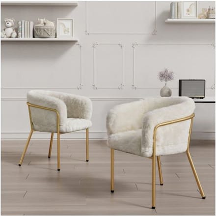 Chaise longue - MUVOE - Ensemble de 2 - Imitation de fourrure de lapin - Beige - Métal beige
