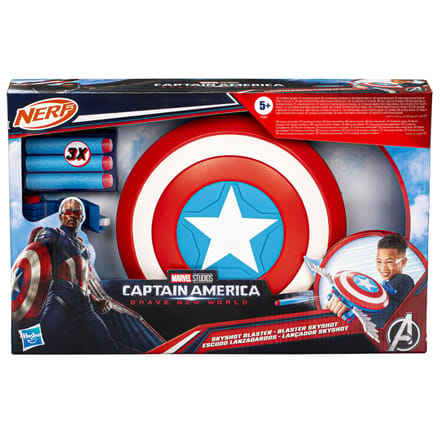 Marvel Studios Captain America Brave New World NERF Skyshot-blaster, schild-rollenspelspeelgoed