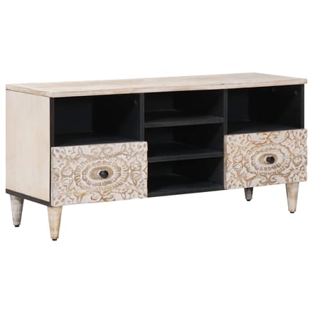 vidaXL - TV - Kast - met - lade - Wit - 100 - x - 33,5 - x - 46 - cm - Massief - Mango - Hout