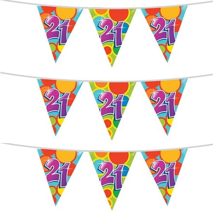 Haza Vlaggetjes 21 jaar - leeftijd verjaardag - 3x stuks - plastic 10m