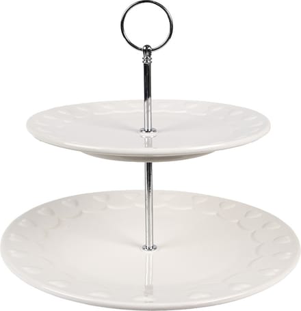 Clayre & Eef Etagère 2 laags Ø 26x26 cm Wit Keramiek