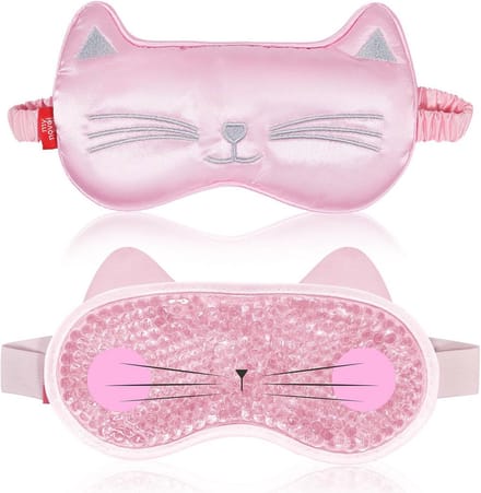 Oogmasker Set - Slaapmasker Gel - Ontspanning Ogen - Warm Koude Therapie - 2 Stuks - Roze Kat