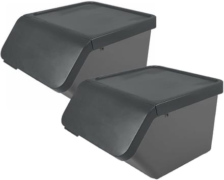 Sunware Sigma Home sorteer bak met deksel - 2x - afvalbak - antraciet - stapelbaar - 45L - 49 x 39 x 30 cm
