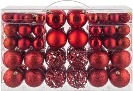 Nivard Kerstballen - Kerstversiering - Plastic - Rood - Kerstballenset - 100 stuks