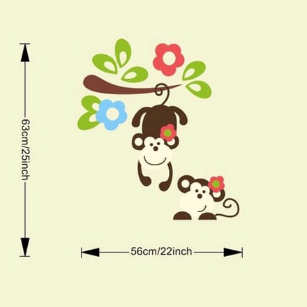 Muurstickers, decoratieve stickers, apen en bloemen