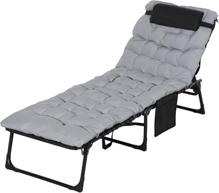 Opklapbed met kussen - Veldbed campingbed - Ontspanning buiten - 5 standen verstelbaar - 58 x 189 x 325 cm