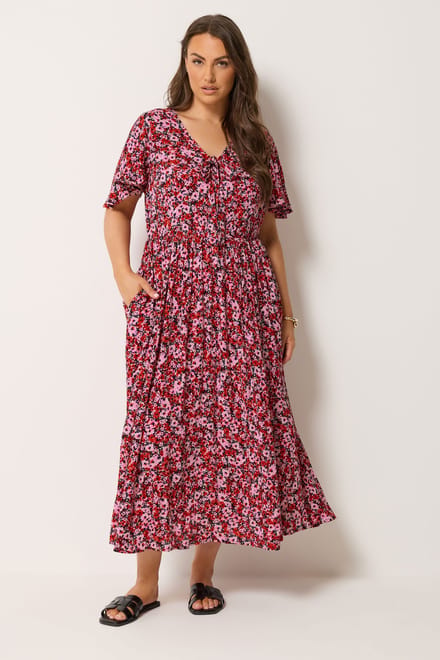 Yours Roze Maxijurk Met Fijne Bloemenprint Size 48