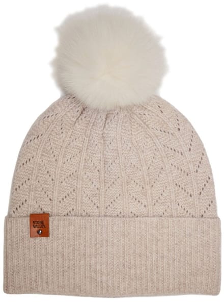 Stone Valley Merino Wol Beanie in Beige met Pompon