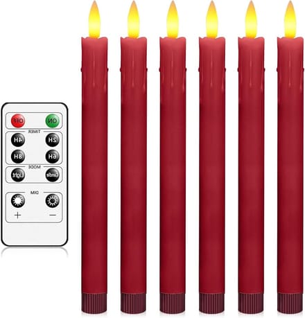 SnelShoppen - Led-kaarsen met afstandsbediening [6-delige set] vlamloze kaarsen van echte was, met 3D-vlam, LED-staafkaarsen in rood voor sfeervolle w