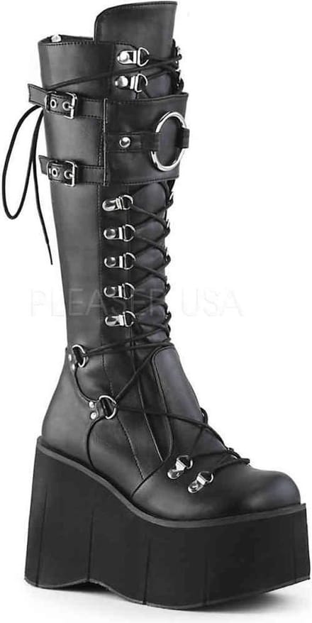 KERA-200 (EU 37 = US 7) 4 1/2Platform Lace-Up Knee High Boots w/ Shield, Back Zip