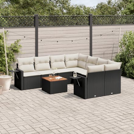 vidaXL - 9-delige - Loungeset - met - kussens - poly - rattan - zwart
