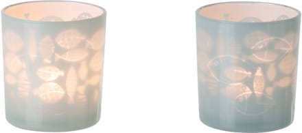 J-Line theelichthouder Vis - glas - groen - small - set van 2