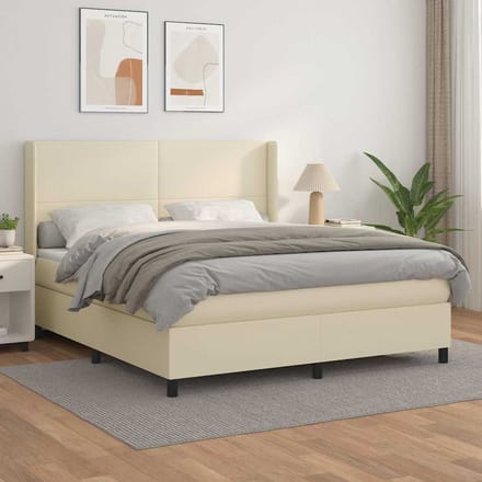 vidaXL - Boxspring - met - matras - kunstleer - crèmekleurig - 160x200 - cm