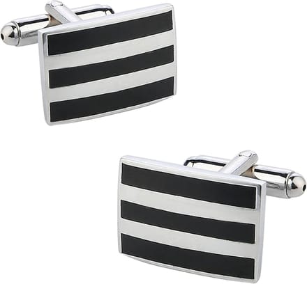 Fako Bijoux - Manchetknopen - Rechthoek - Zwart Gestreept - 21x14mm - Zilverkleurig
