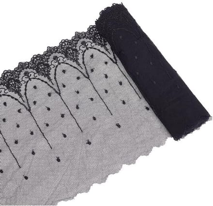 Store_7 - Vintage Kant Bloem Lint - Retro Naaien - Zwart - Kant