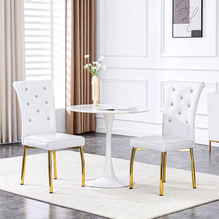 REDOM Eetkamerstoelen Set Van 2 - Gestoffeerd En Waterafstotend - Retro - Eethoek - Metaal En PVC - Goud Wit