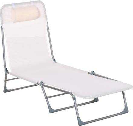 Outsunny Ligstoel - Stof - 182x56x24,5cm - Crème