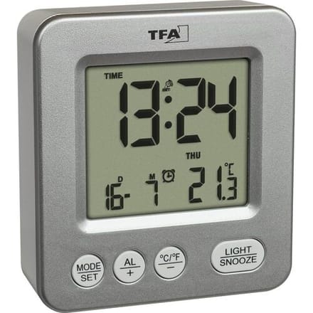 TFA Dostmann 60.2567.54 Wekker Zendergestuurd Zilver Alarmtijden 1