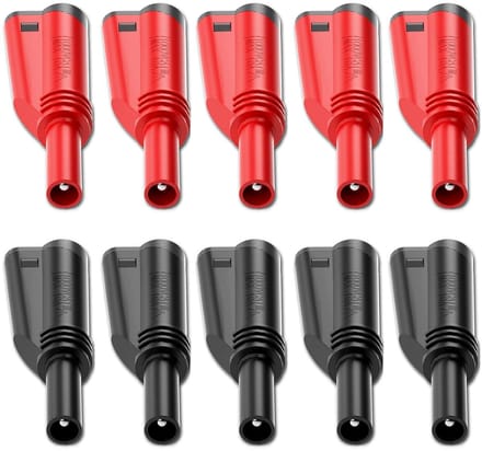 10x Stapelbare 4mm Banaanstekkers Veiliggeïsoleerd Schroefbevestiging DIY Connectoren Rood Zwart