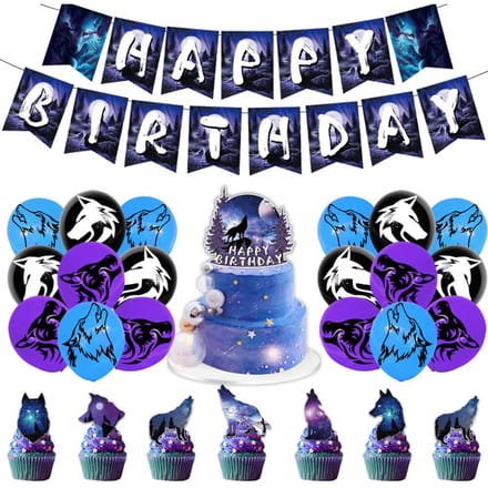 44 stuks Wolf verjaardagsfeestje decoraties omvatten Banner Cake Topper Ballon black