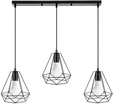 Linkforu - Industriële 3-Lichts Hanglamp - Geometrisch Diamant Design - Verstelbaar - E27 Fitting - Mat Zwart
