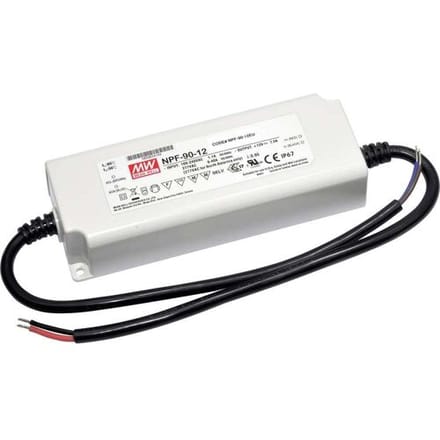 MEAN WELL NPF-90D-12 LED-driver, LED-transformator Constante spanning, Constante stroomsterkte 90 W 7.5 A 6 - 12 V/DC Dimbaar, PFC-schakeling,
