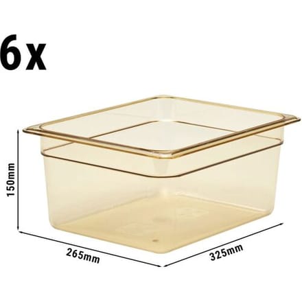(6 stuks) CAMBRO H-PAN™ - Hittebestendige Gastronormbak 1/2 - Amber - Hoogte: 150mm