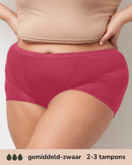 Moodies menstruatie ondergoed - Bamboe Boyshort - gemiddeld/zwaar kruisje - maat XL - ruby roze
