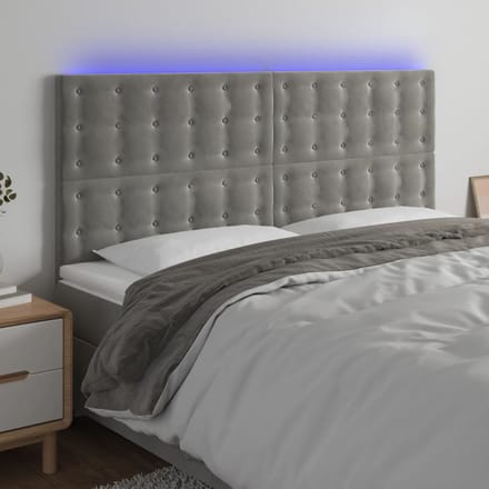 vidaXL - Hoofdbord - LED - 200x5x118/128 - cm - fluweel - lichtgrijs