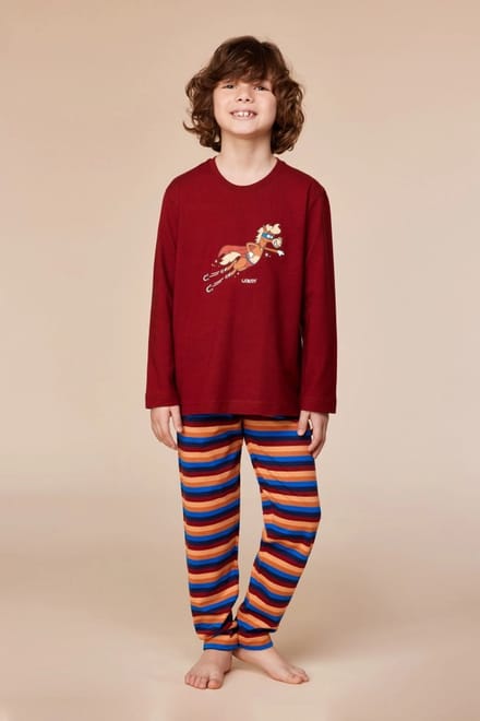 Woody pyjama jongens - pony - donkerrood - 252-10-PLS-S/495 - maat 152