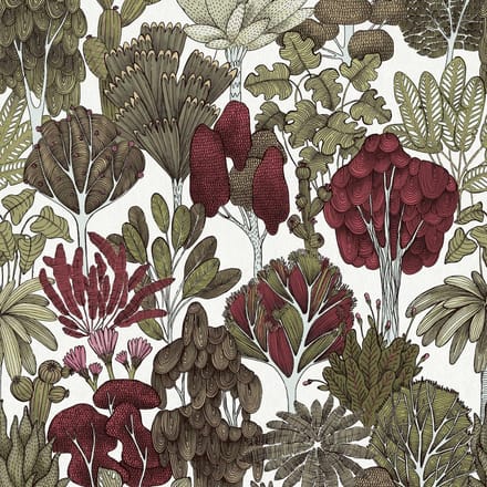 DOODLE DESIGN BOMEN BEHANG | Retro - groen rood wit - "Architects Paper" A.S. Création Floral Impression