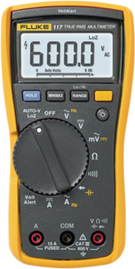 Fluke 117 Multimeter Digitaal Capaciteitsmeting, Incl. spanningstester, Doorgangstest, Beeldscherm met achtergrondverlichting CAT III 600 V Weergave (counts):