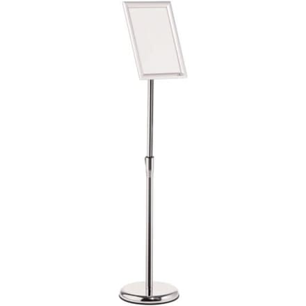 Duurzame informatiestandaard, met DIN A4 vouwframe, staand & liggend formaat, in hoogte verstelbaar, aluminium & polystyreen, zilver