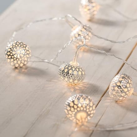 Zilveren Marokkaanse Bollen Lichtsnoer met 10 Warm Witte LEDs
