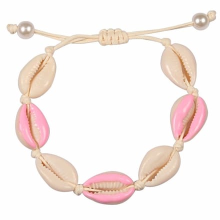 Fako Bijoux® - Schelpjes Armband - Wit - 3x Roze